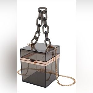 Clear Acrylic Box Clutch Purse Bag, Transparent Square Crossbody Handbag